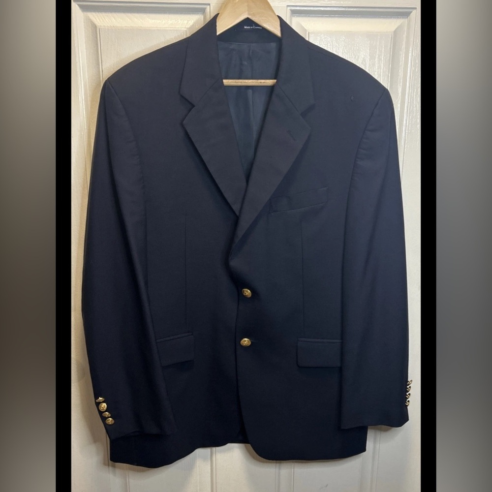 VTG Ralph Lauren Polo Blazer Men 42R Navy Wool Gold Buttons Preppy Office **READ